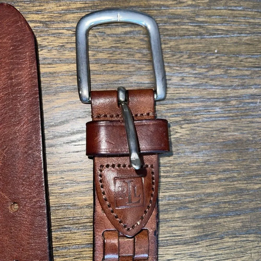 Chaps Ralph Lauren Leather Belt Men/Women Size 40/100 Brown Woven Classic
